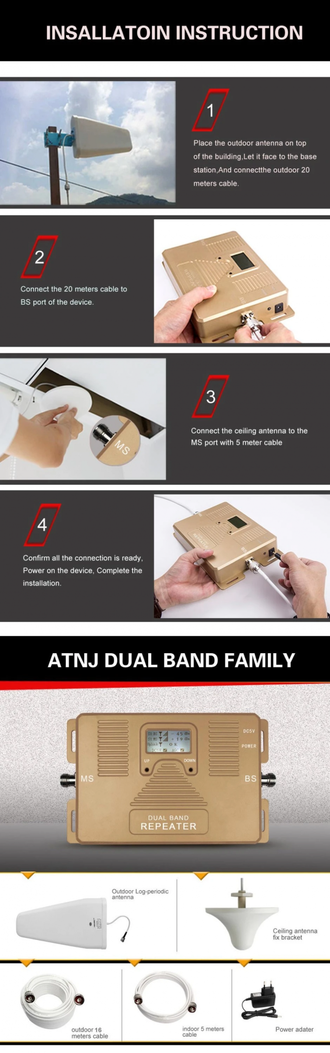 Dual Band 70dB 4G Signal Repeater Mobile Phone Network Extender 4