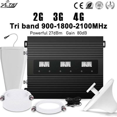 2G 3G 4G 80dB Gain Multi Band Repeater 900MHz 1800MHz 2100MHz